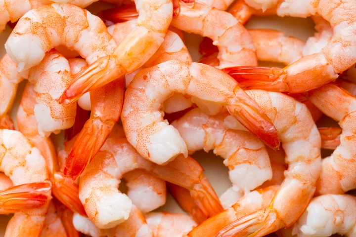 Although the present version of the prawn substitute lacks the texture of real prawns (pictured), it is believed that additional research will address that problem
