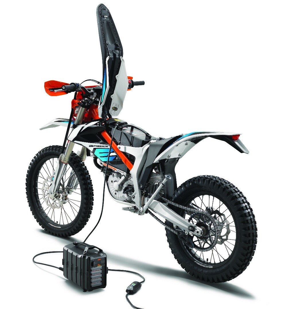 The 2018 KTM Freeride E-XC can be fully charged in 80 minutes, or reach 80 percent in 50 minutes