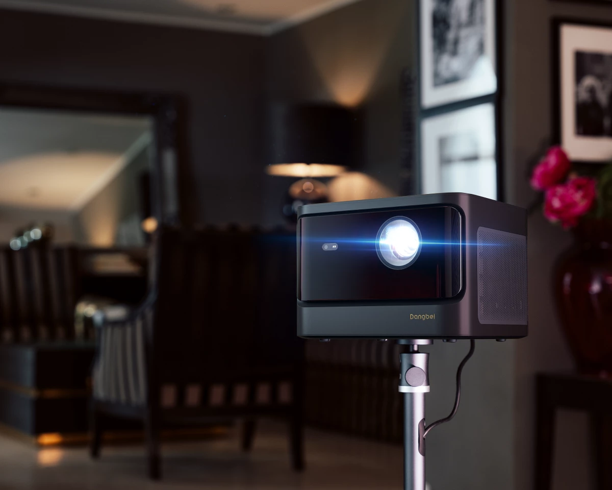The Dangbei Mars laser projector employs a long-life ALDP light source for AI-adjusted brightness output up to 2,100 ISO lumens