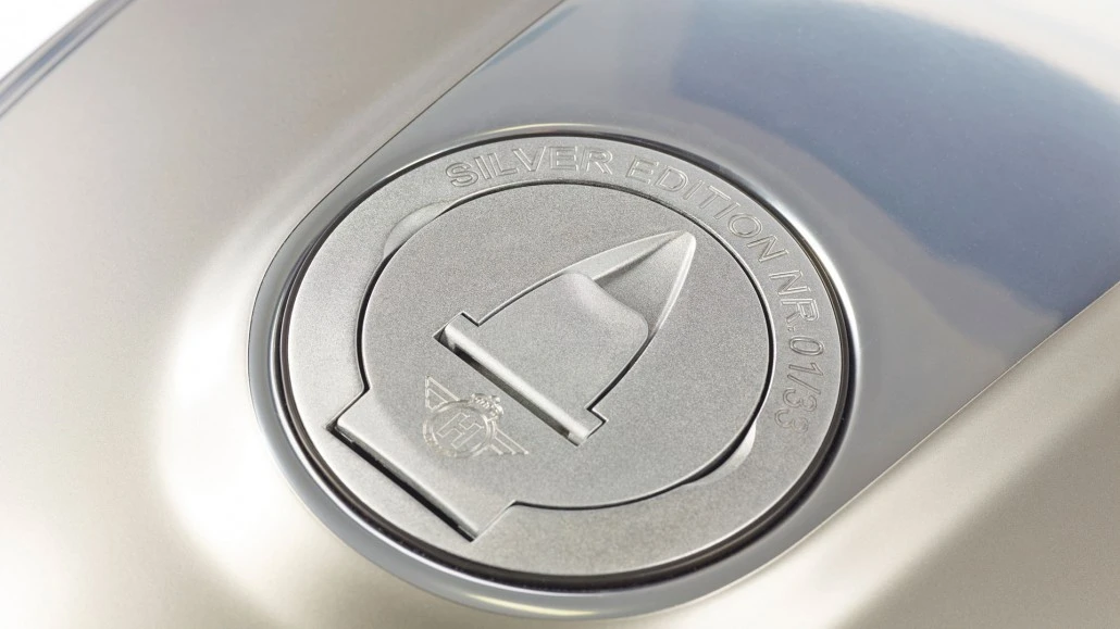 The engraving on the fuel cap suggests the collectible nature of the motorcycle and indicates its production number