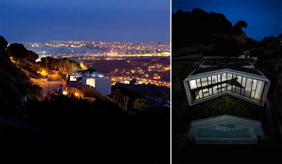 X House at night, when the views change considerably