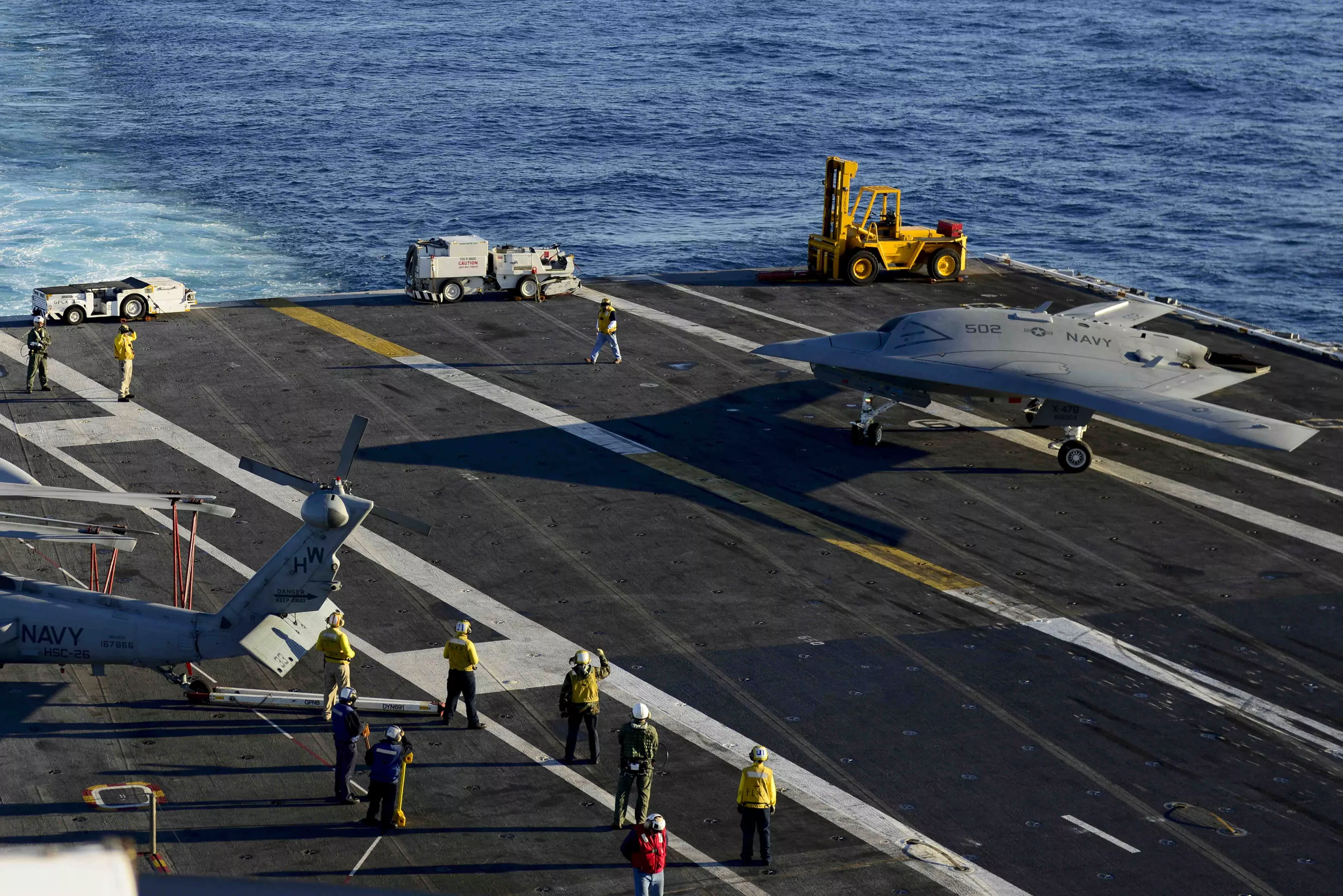 The Northrop Grumman X-47B aboard the USS Harry S. Truman undergoing tests