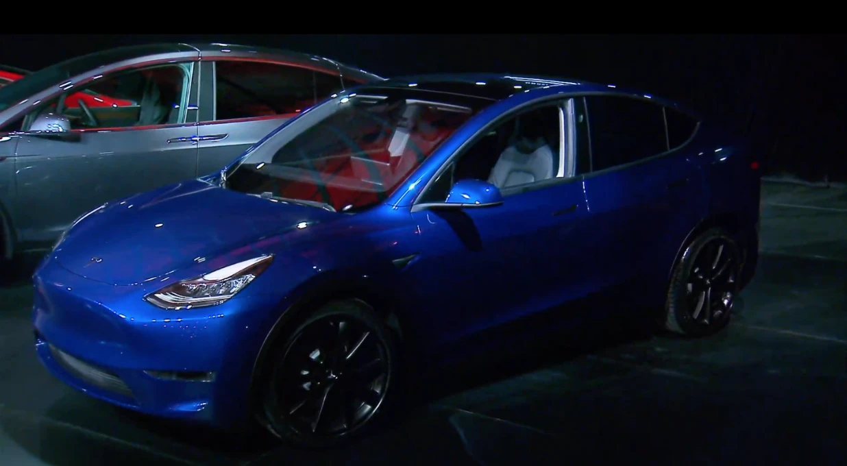 The Tesla Model Y on stage in LA