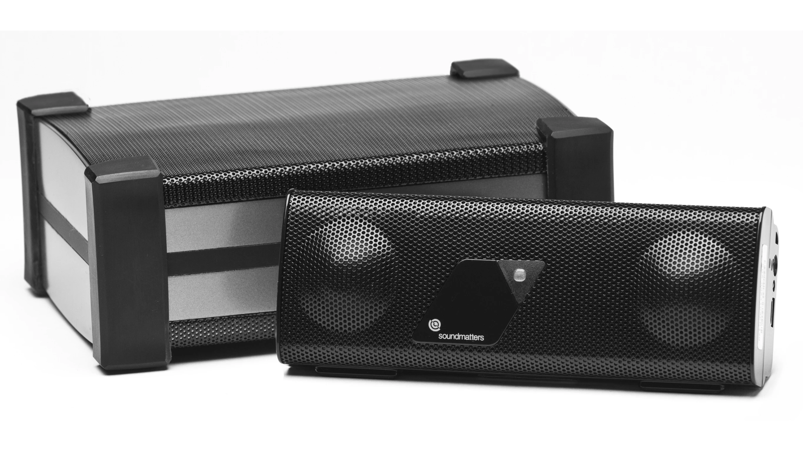 The foxLO subwoofer (rear) adds some low frequency oomph to the foxL portable speaker (front)