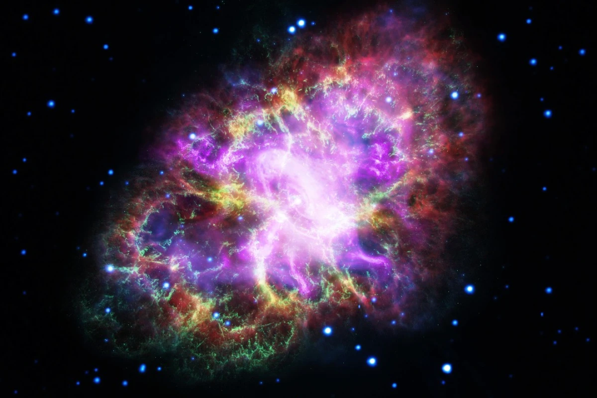 This remarkable composite image of the Crab Nebula brings together data from five separate observatories