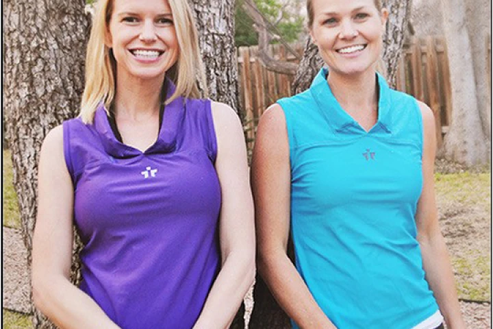 Megan and Emily, creators of the IceTee that applies cooling gel packs to particular points of the body to help keep you cool