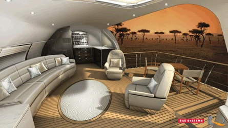BAE Systems and Design Q have been working on some luxury concept plane interiors, including features such as viewing decks (Credit: Design Q)