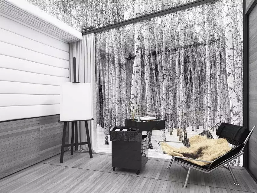 Inside the Disappear Retreat prefab, off-grid dwelling