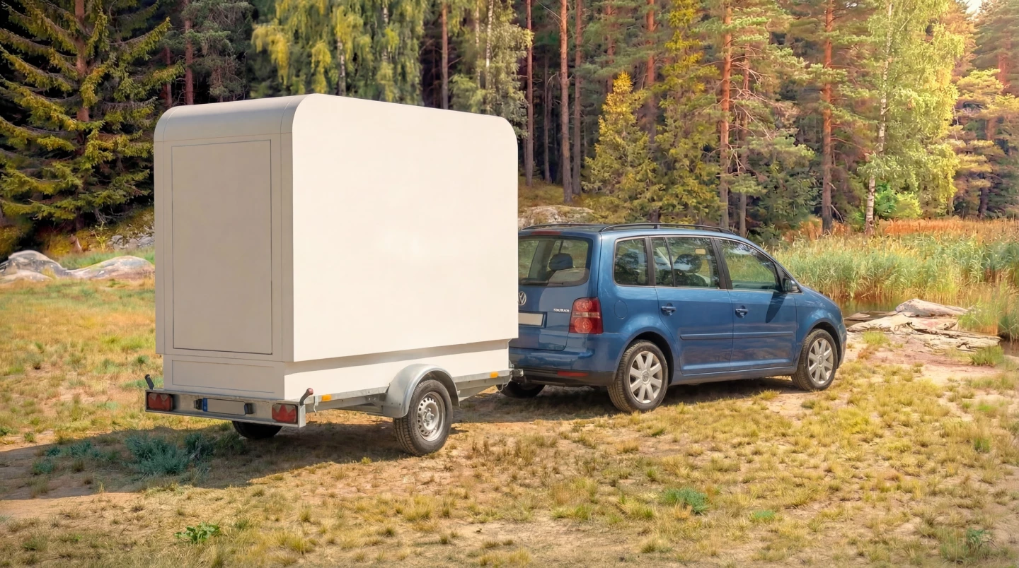 Not an integrated trailer but a rectangular camper pod that travels via trailer, the Wingcube packs into a compact box and tows lightly