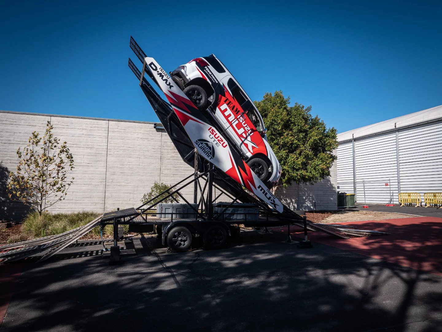 The Isuzu stunt team demonstrated some serious grip, with terrified passengers on board
