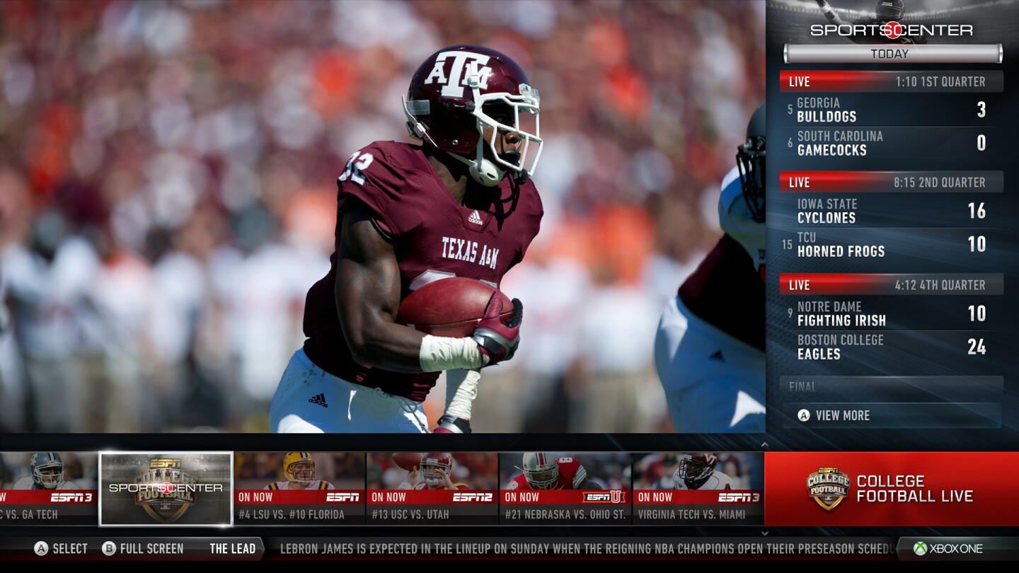 ESPN integration isn't limited to the NFL, also displaying customized scores and stats for sports like (American) college football