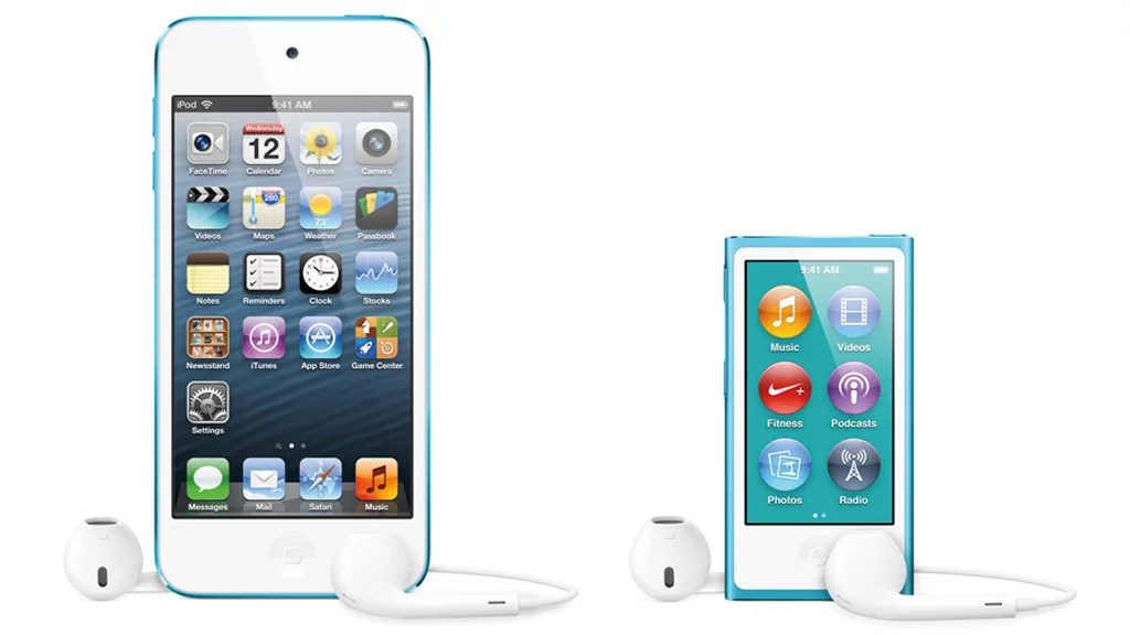 The fifth-generation iPod touch and seventh-generation iPod nano unveiled by Apple