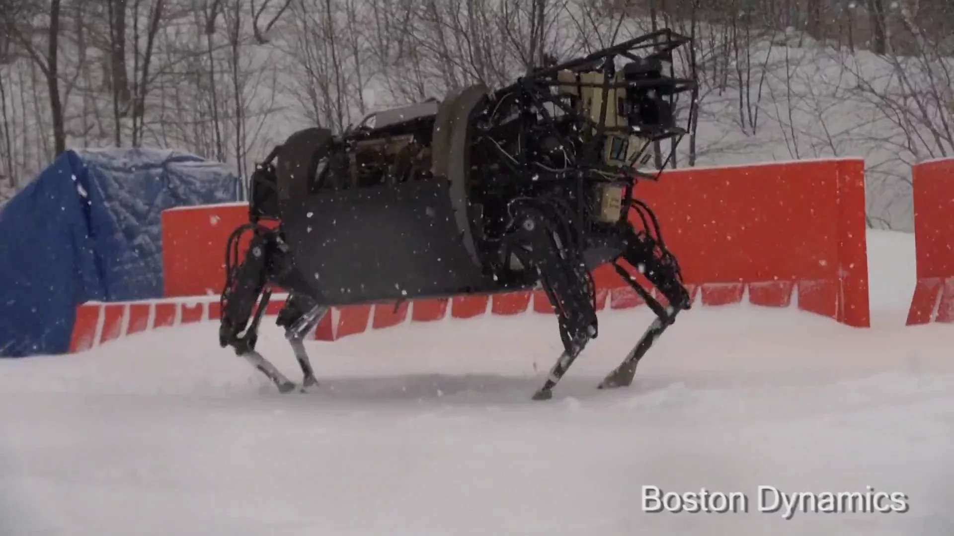 The LS3 was tested in cold weather outside Boston Dynamics' headquarters