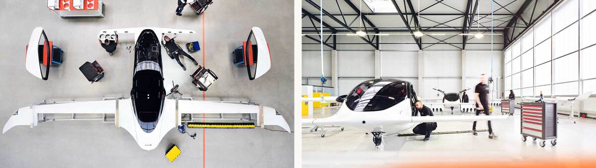 Engineers work on the Lilium aircraft at the company's facility in southern Germany