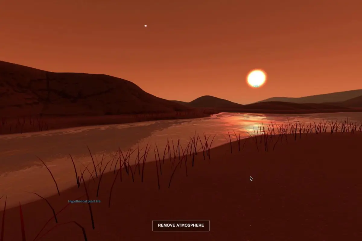 The imagined surface of Kepler-186f, an Earth-size planet orbiting a small red star located 492 light-years from Earth