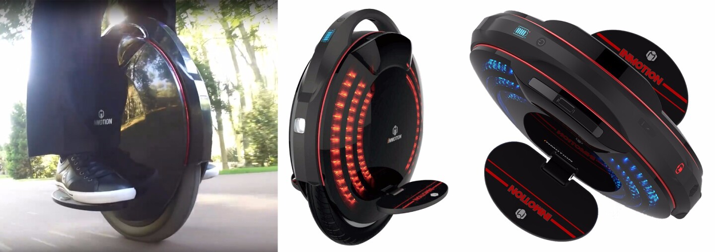 The most advanced mono-wheel on the market at this time is undoubtedly the InMotion V8, which is powered by an 800 W electric motor, weighs 13.8 kg (30.4 lb), has a top speed of 30 km/h, a range of over 40 km and a programmable flashing multi-color LED light array , all for around $1000