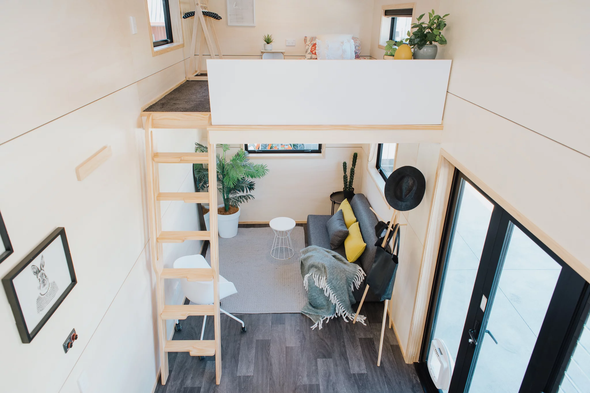 Top-down view of the Dreamweaver Tiny House's living room