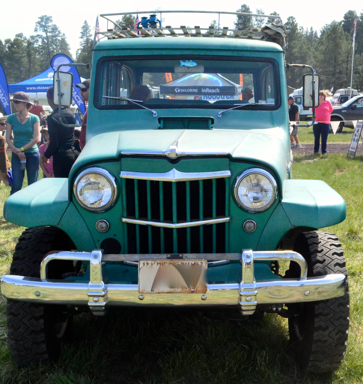 A vibrant 1962 Jeep was among the vehicles at Chrysler's display