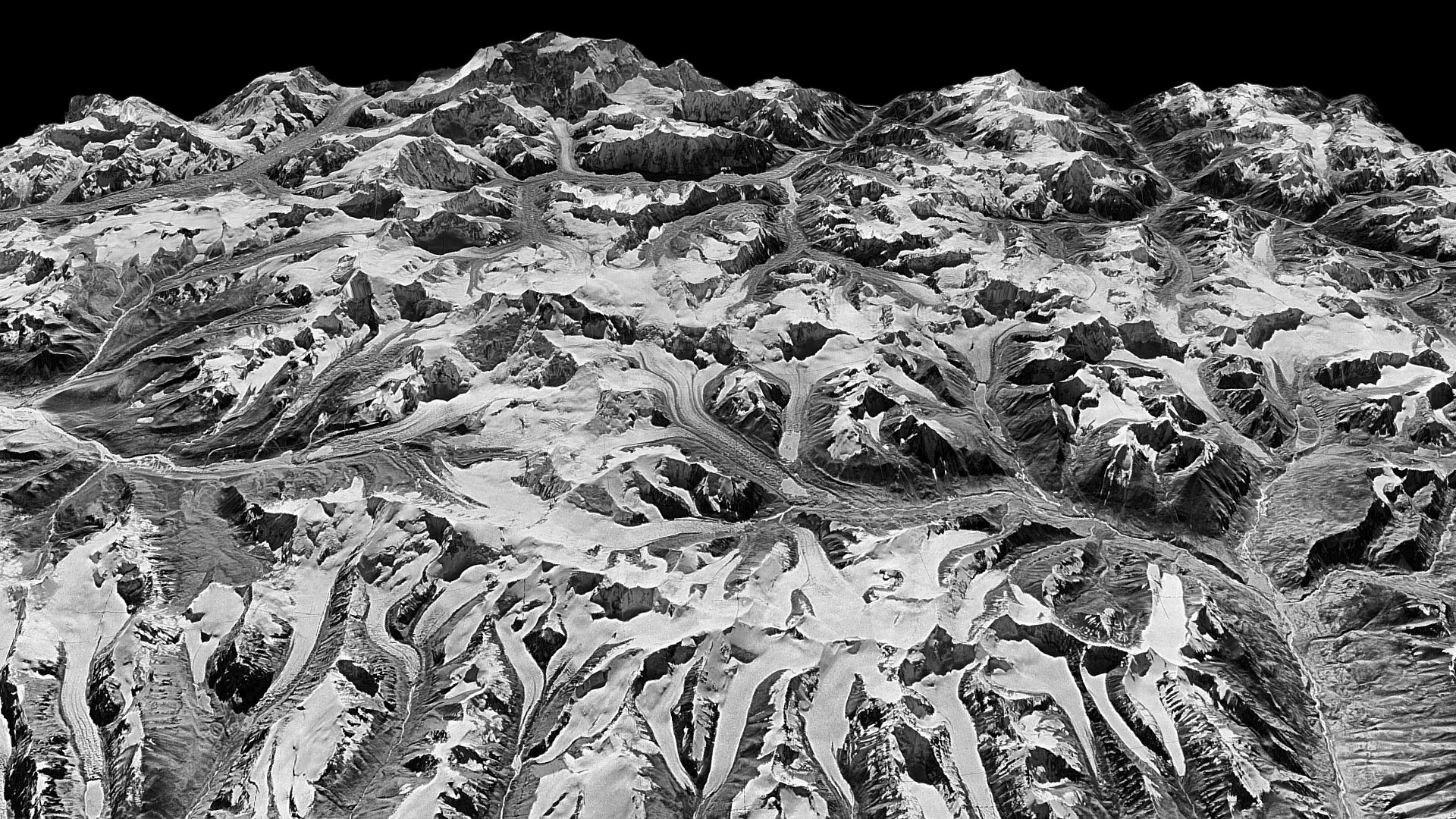 Declassified spy satellite photos of the Himalayas, like this one taken in 1975, were used in a new study to find rates of ice melt over the last 40 years
