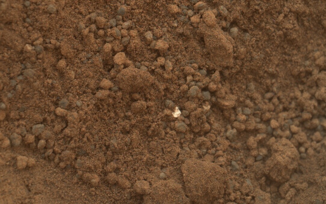 Bright particle seen in soil sample area later determined to be natural (Image: NASA/JPL-Caltech/MSSS)