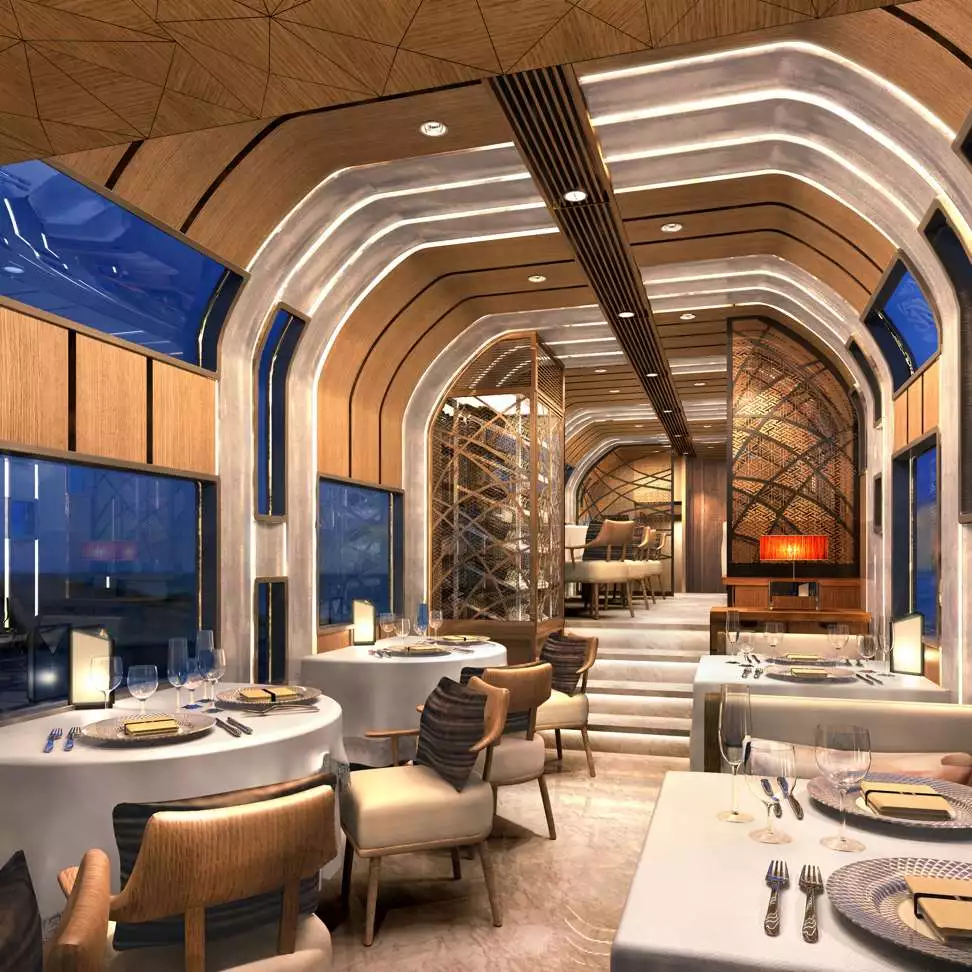 Shiki-shima dining car, with menu created by Michelin winner Chef Katsuhiro Nakamura