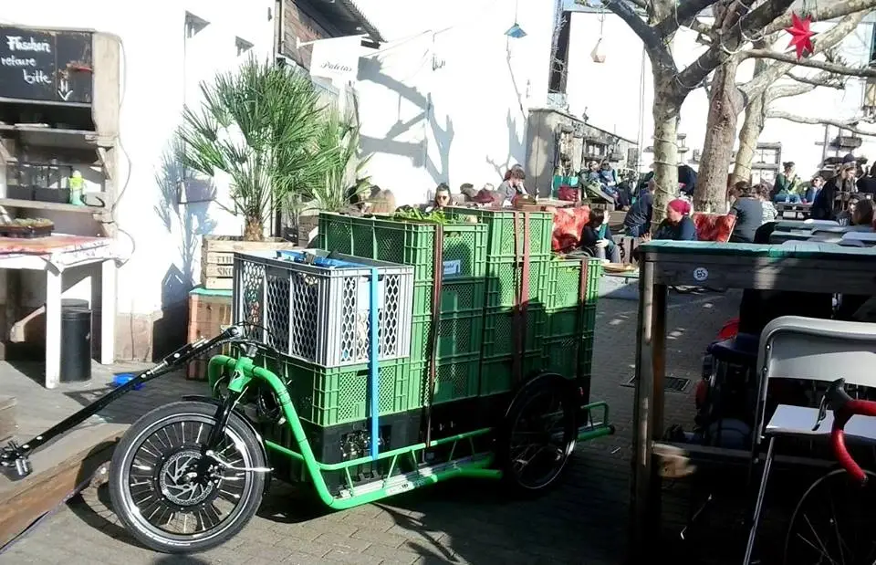 The Carla Cargo trailer was originally designed as a way for the local agricultural group to deliver vegetables around town