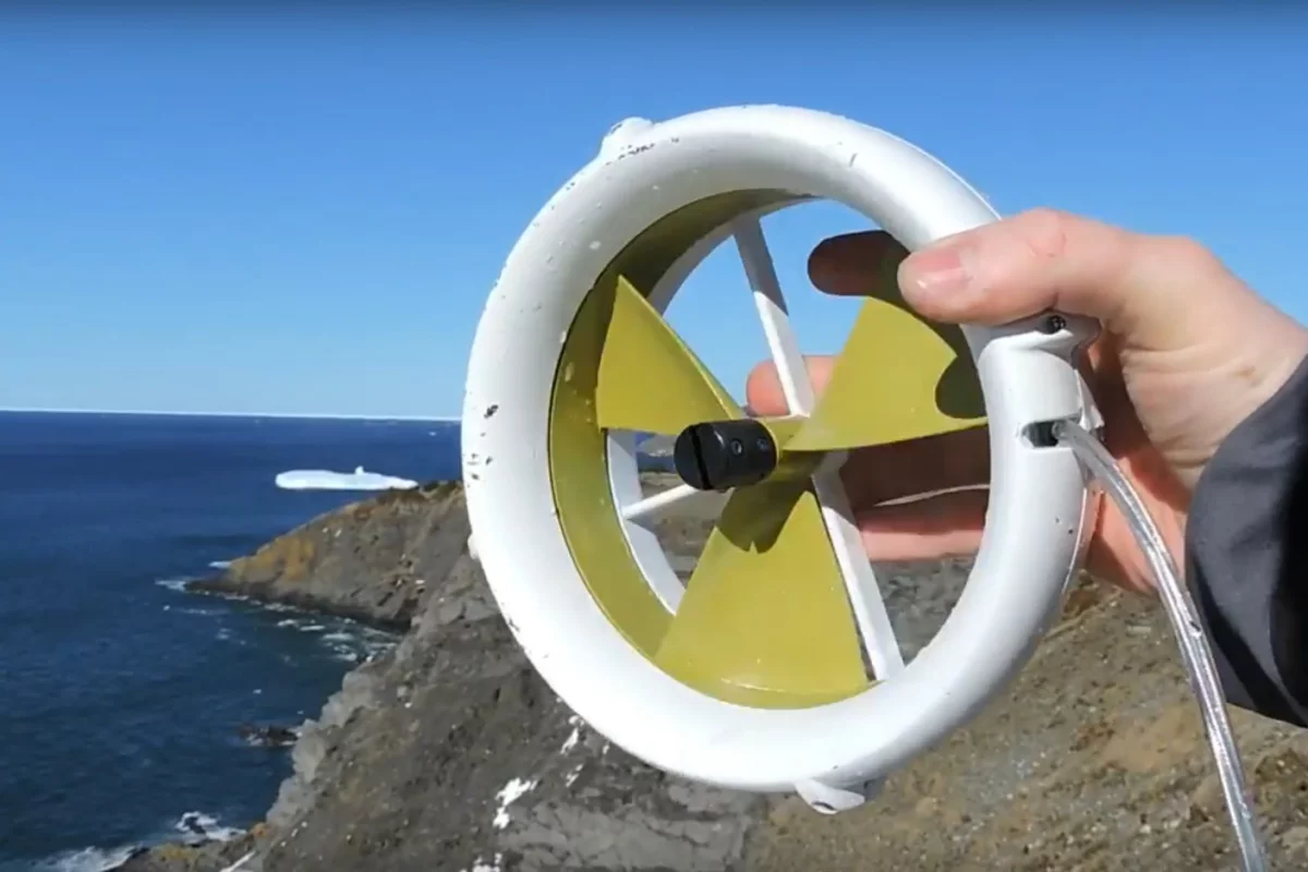 The Waterlily is a portable turbine that can charge devices through the power of wind or water