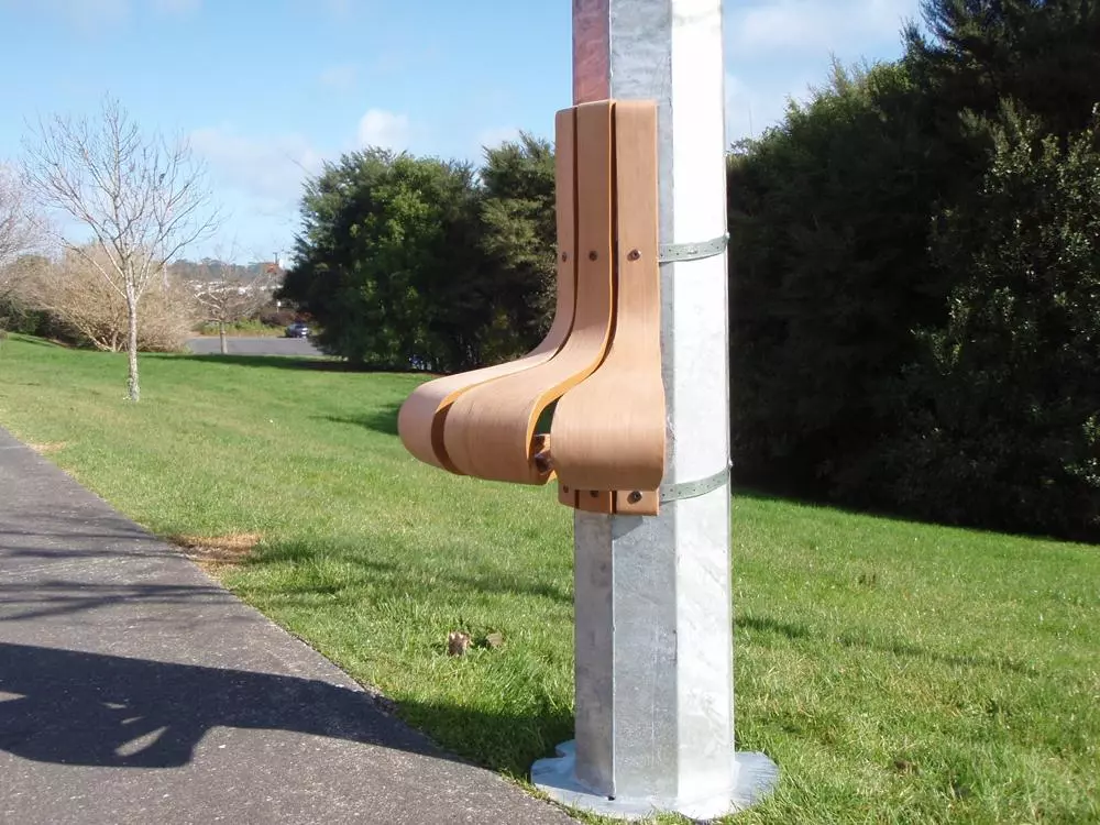 The Wanderest is a seat or leaner that attaches to existing circular or octagonal lamp posts situated around rest homes and retirement villages