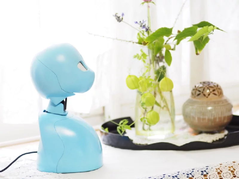 OriHime was designed with a simple mask-like face allowing it to fit in with most any decor
