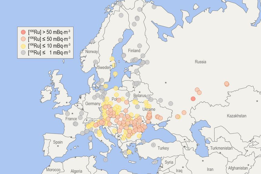 Average concentrations of ruthenium-106 detected across a 7-day period following the potential leak
