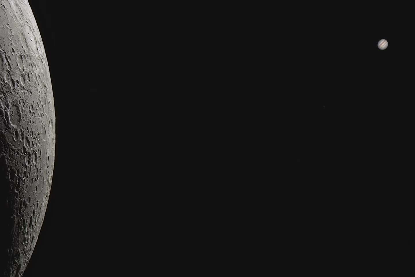 Winner - Planets, Comets and Asteroids. Space Between Us... This image shows the really close alignment of the Moon and Jupiter that happened on 31 October 2019