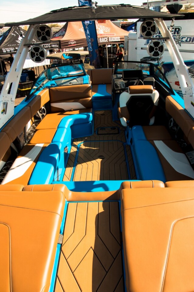 The Malibu MXZ has to rank as the ultimate party boat. We counted no less than 22 cup holders, and 12 speakers plus a subwoofer