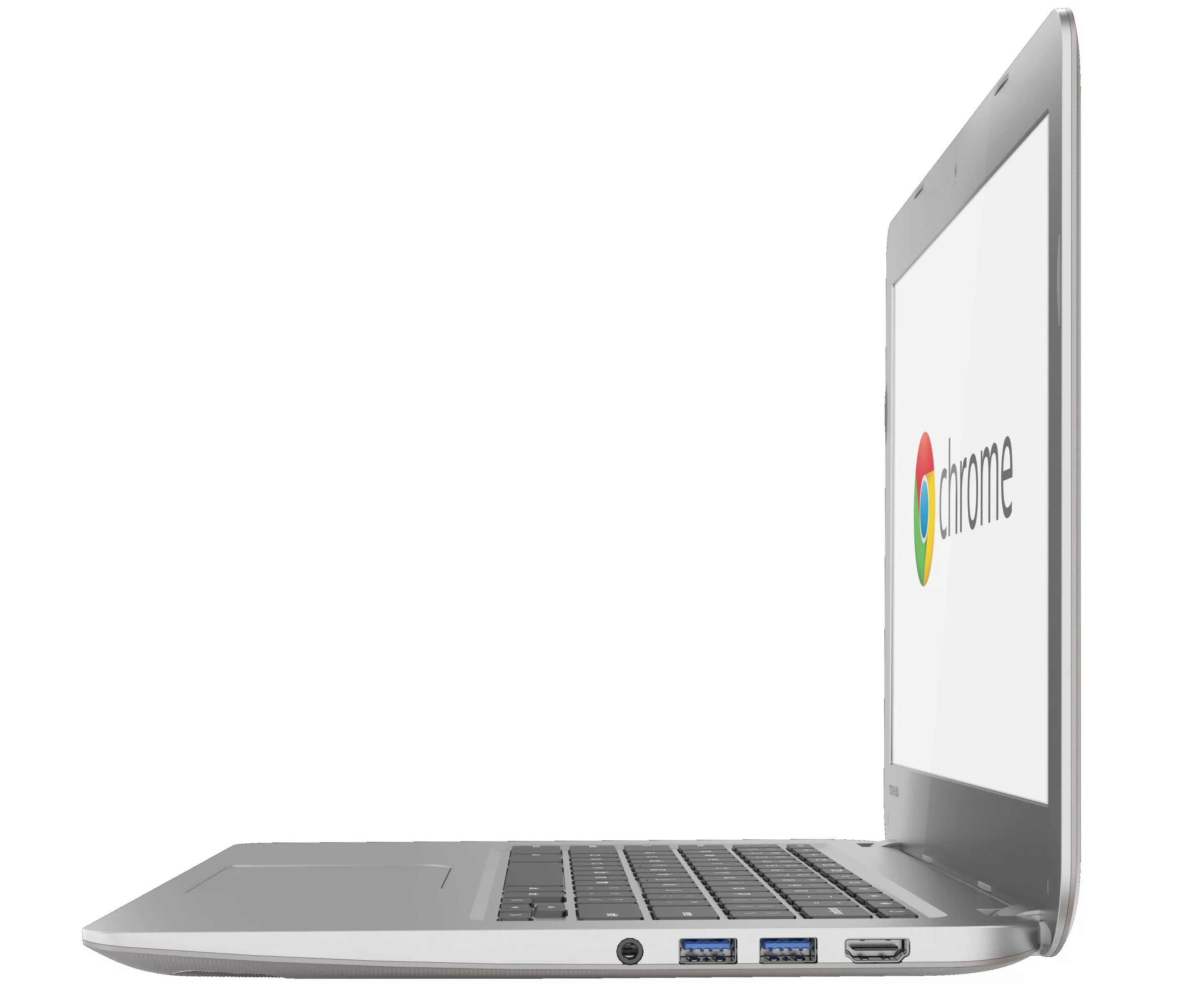 The Toshiba Chromebook has one full-size HDMI and two USB 3.0 ports
