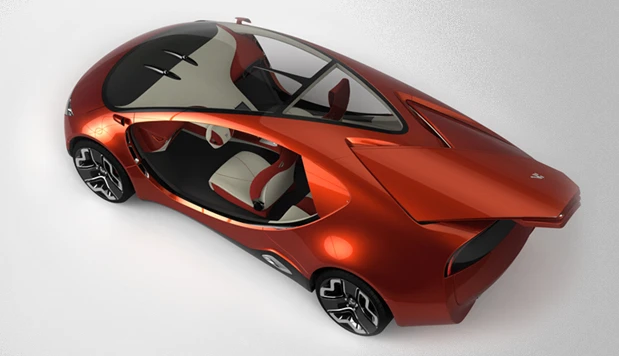 The beetle-wing open doors of the ë-mobile concept