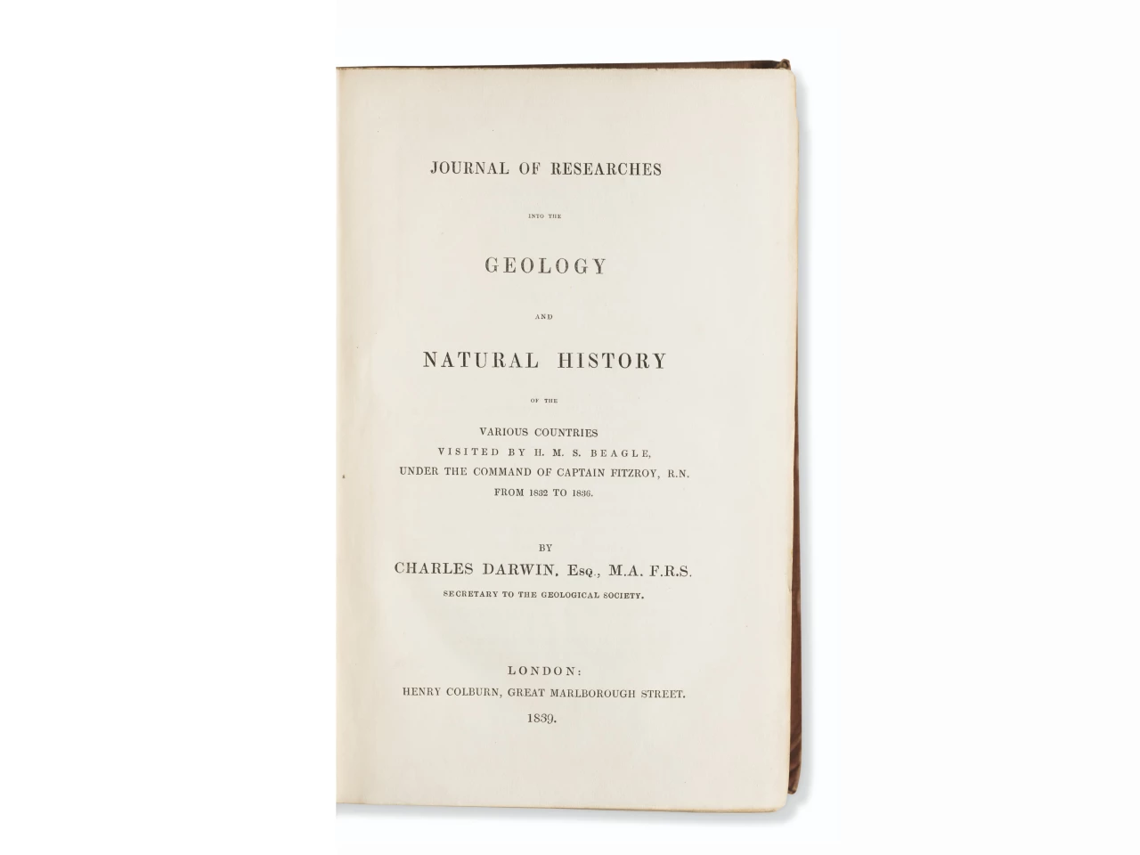 "Journal of Researches into the Geology and Natural History of the Various Countries Visited by H.M.S. Beagle" by Charles Darwin, 1839 | Sold for: $20,000 by Christie's on June 18, 2020