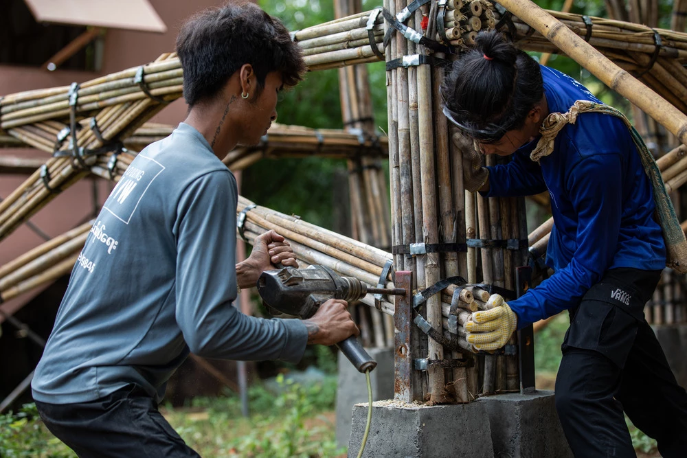 Each home can be assembled by families with guidance from trained builders and a DIY Bamboo Manual