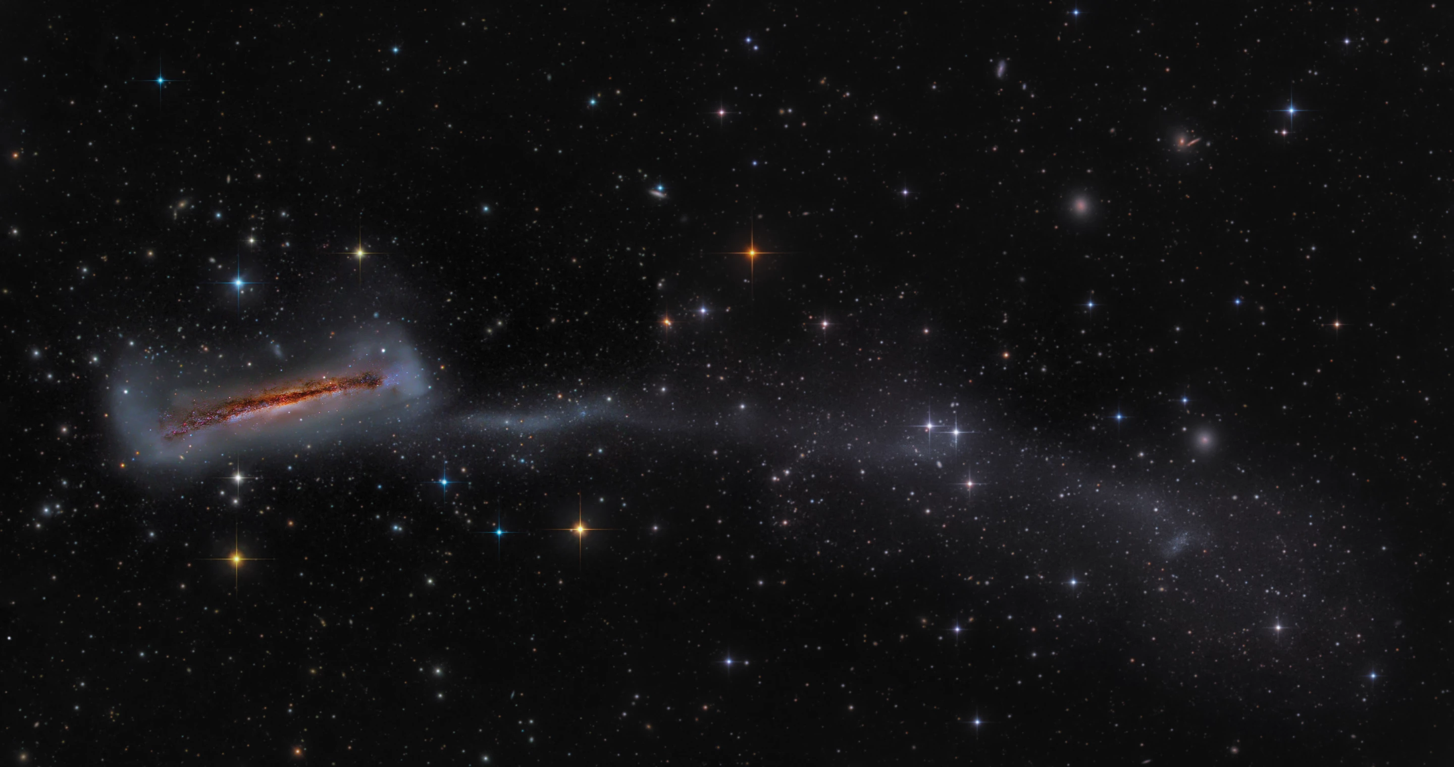 Runner Up - Galaxies. NGC 3628 with 300,000 Light Year Long Tail. The goal of this ambitious mosaic is to show the tidal tail, measuring 300,000 light years in length, with enough depth combined with a wide field of view to show it in its entirety