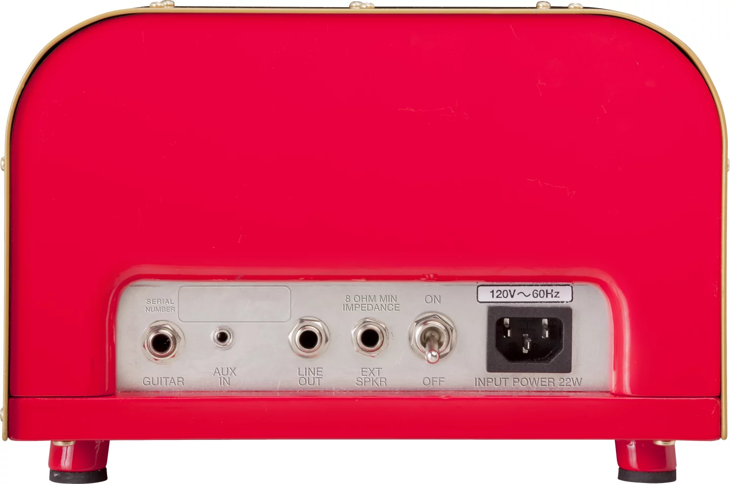 Round the back of the Greta amp, there's a 6.3mm instrument jack, a similarly-sized line out, and a 3.5mm auxiliary input that gives users the option of playing music through the amp