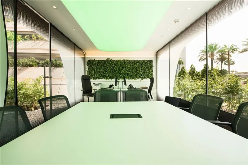 Inside the office building