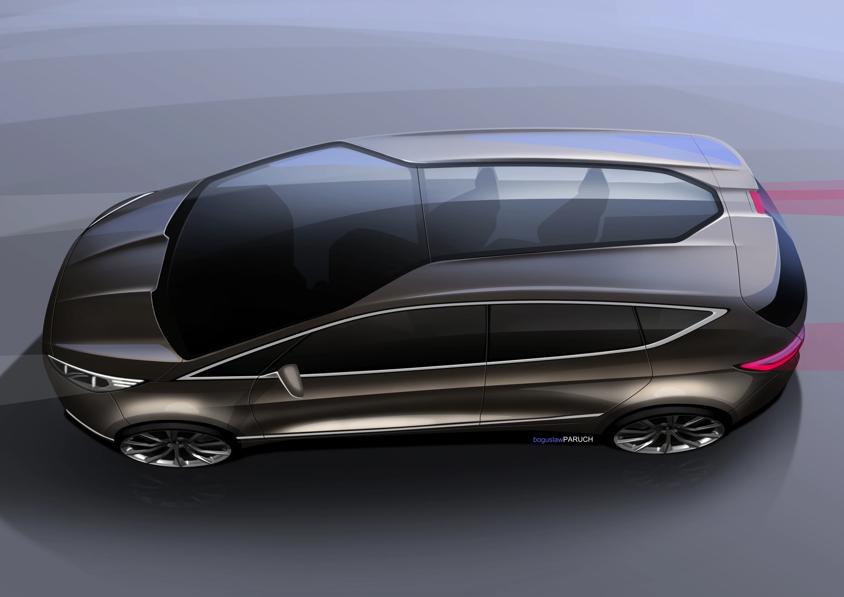 The Ford S-Max Concept color sketch showing panoramic roof