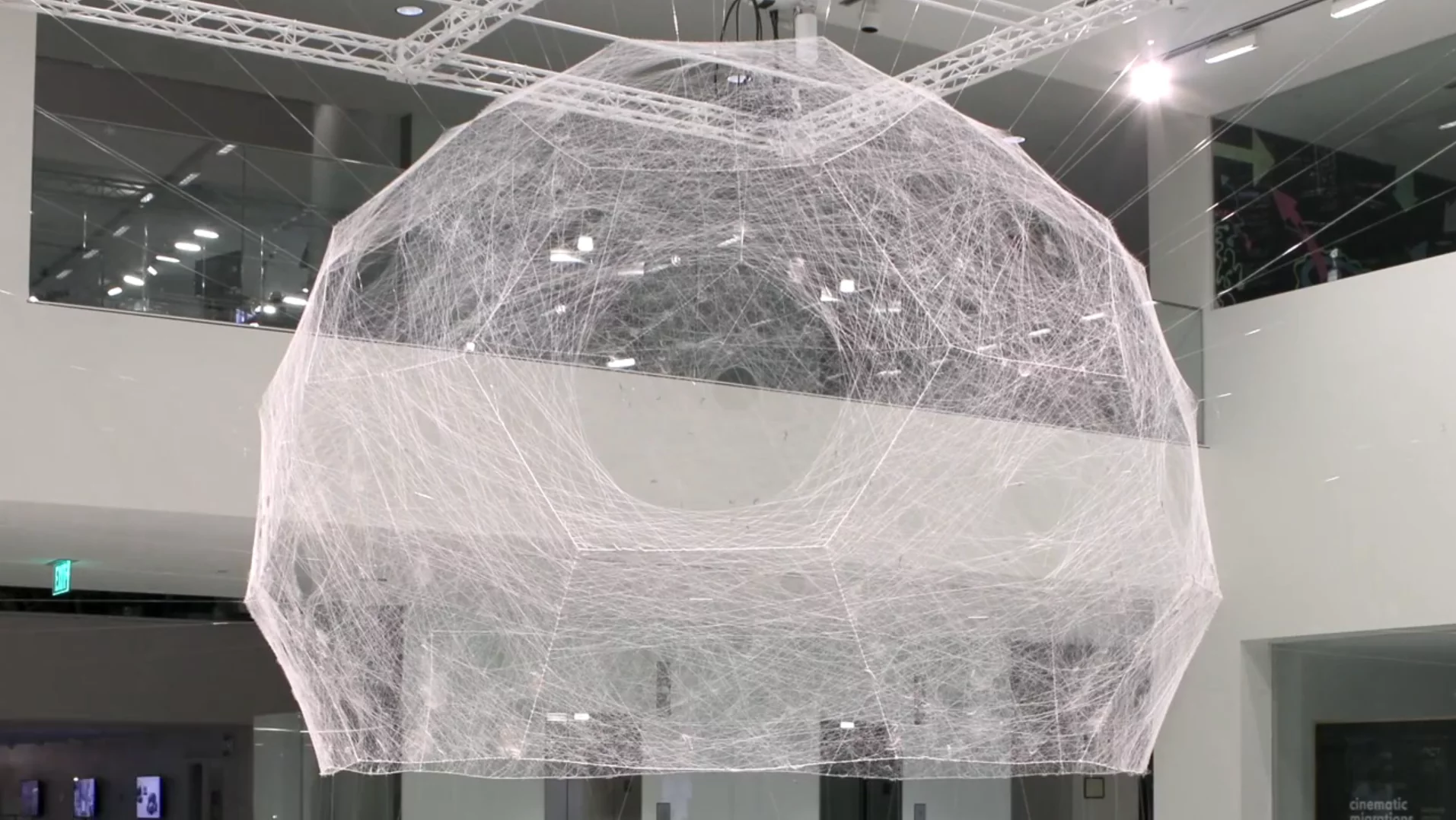 The silkworms were free to wander about the lattice and spin (Video still: Mediated Matter Group) (Video still: Mediated Matter Group)