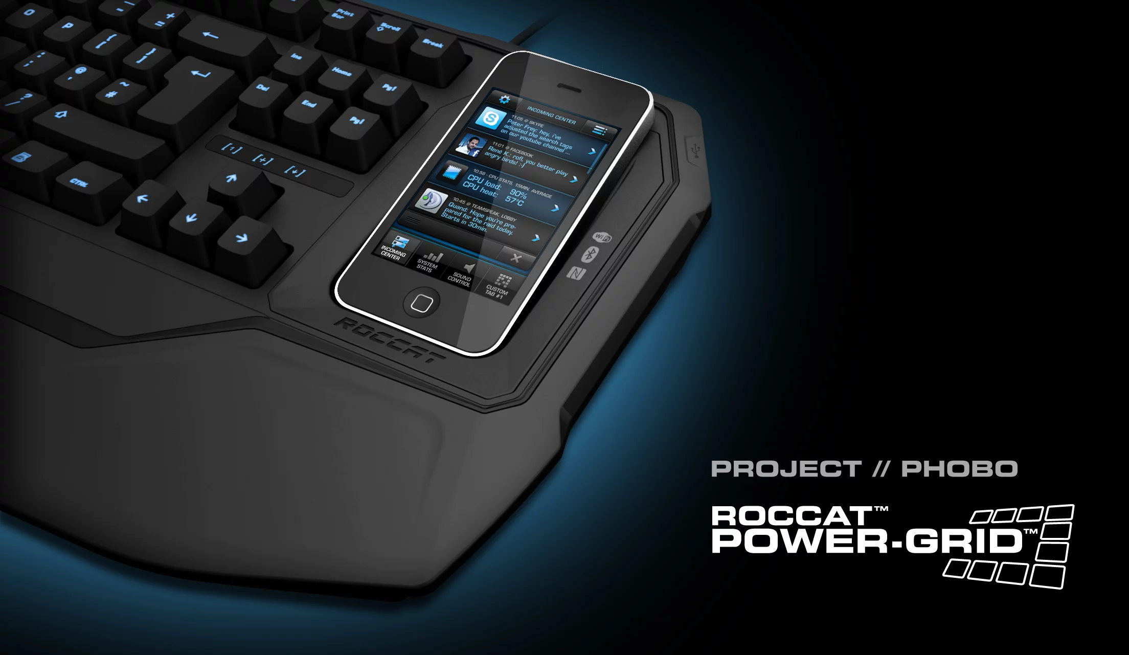 Project Phobo is a gaming keyboard with a built-in smartphone dock, that will also charge the phone while it's housed in the keyboard