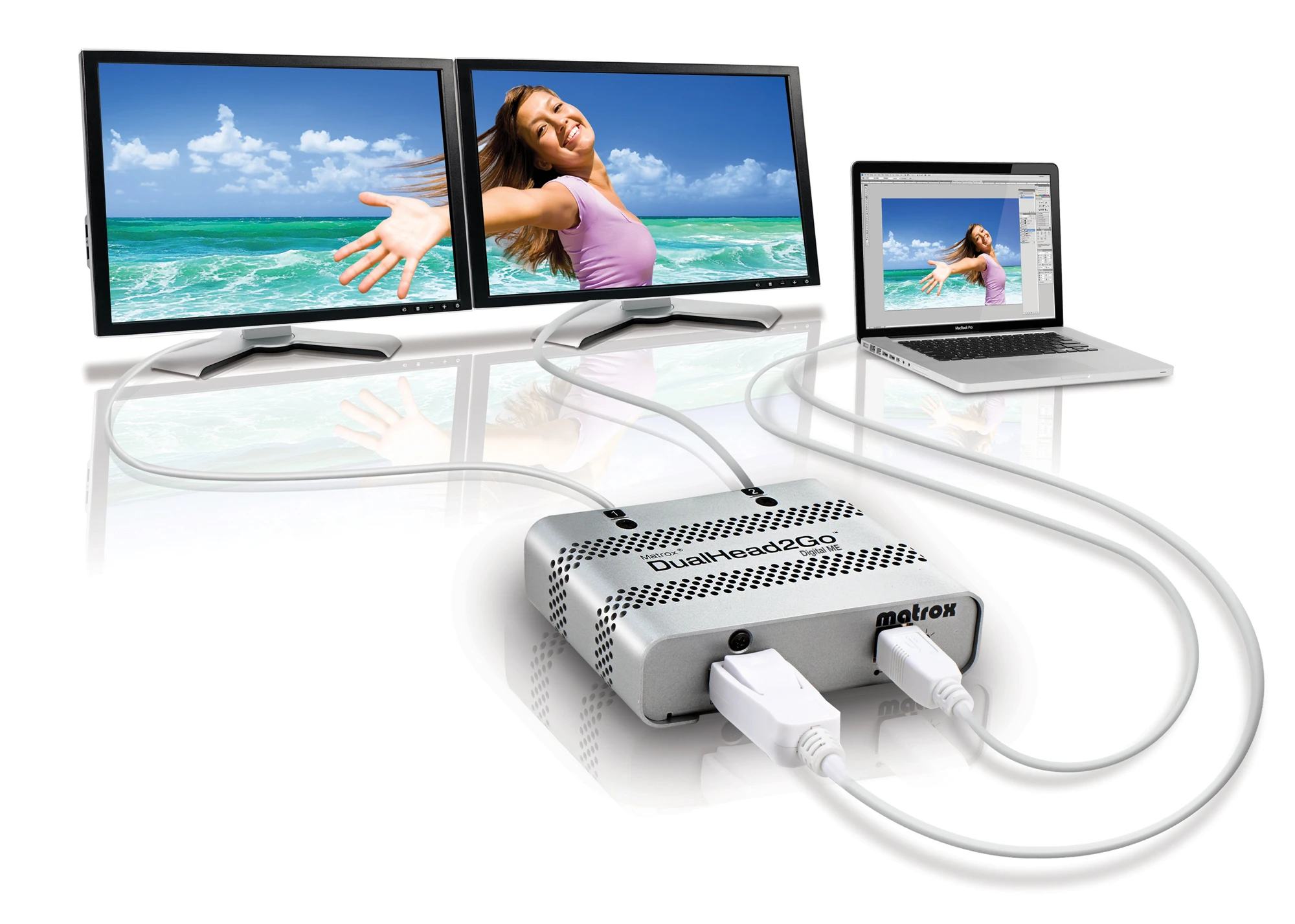 The DualHead2Go Digital ME features a Mac-friendly aluminum finish