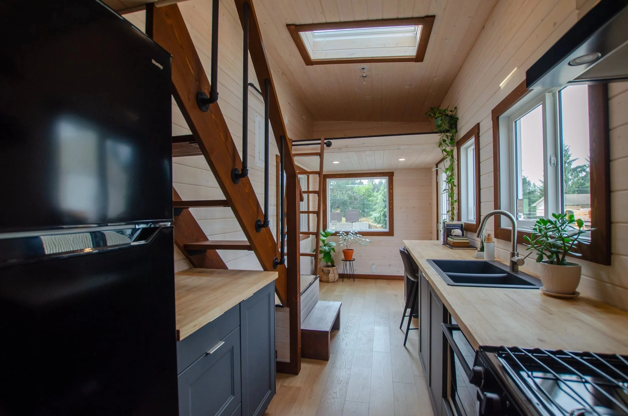 The Pacific Wren's interior looks light-filled thanks to its generous glazing, which includes two skylights