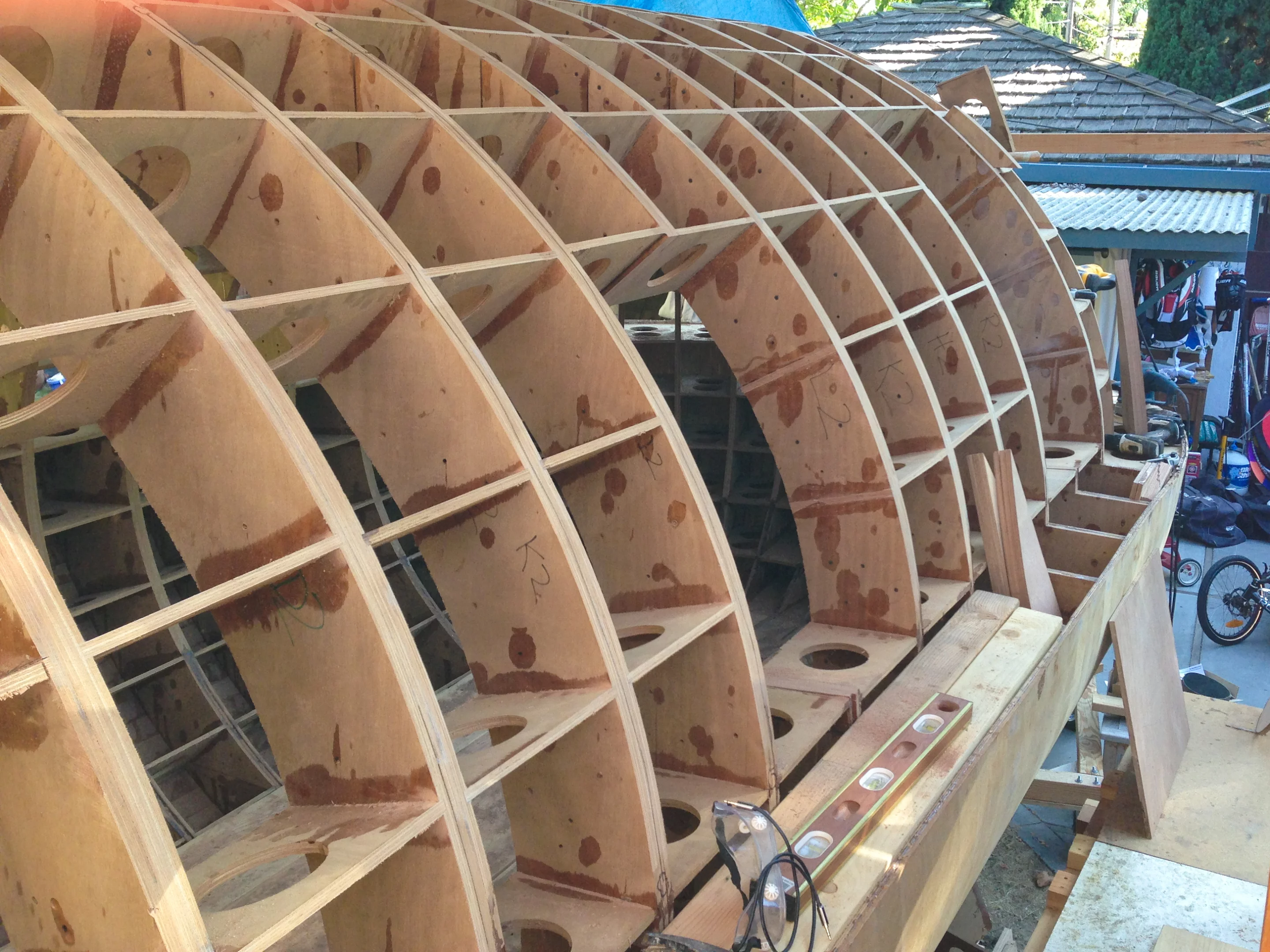 After some two years of painstaking design and construction, the escape pod, dubbed Tsunamiball, nears completion (Photo: Chris Robinson)