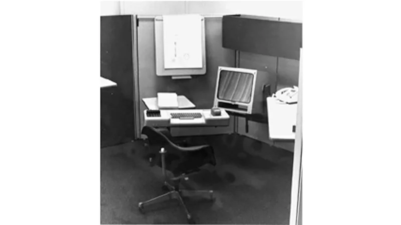 The NLS shown in its Herman Miller designed office environment (Image: SRI International)