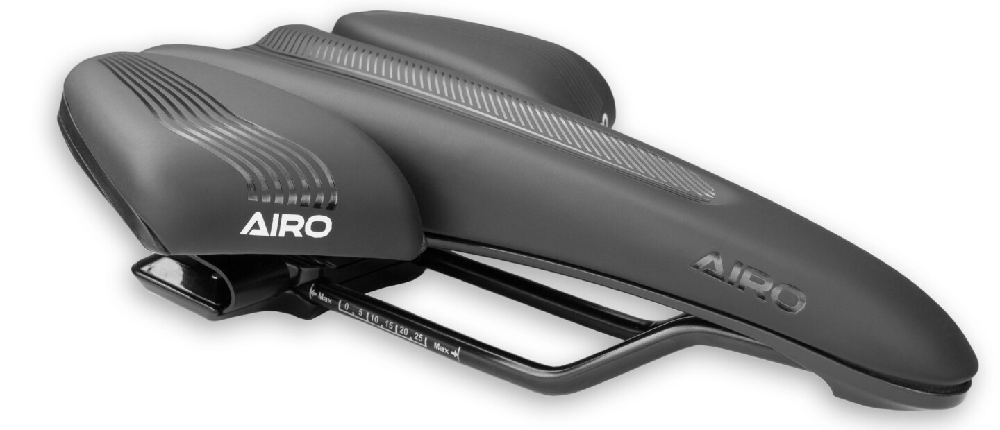 The Airo Bike Seat is available in two versions – a 180-mm-wide/561-gram Active model for general riding, plus a lighter and narrower 155-mm/535-gram Sport model aimed more at road racers and mountain bikers