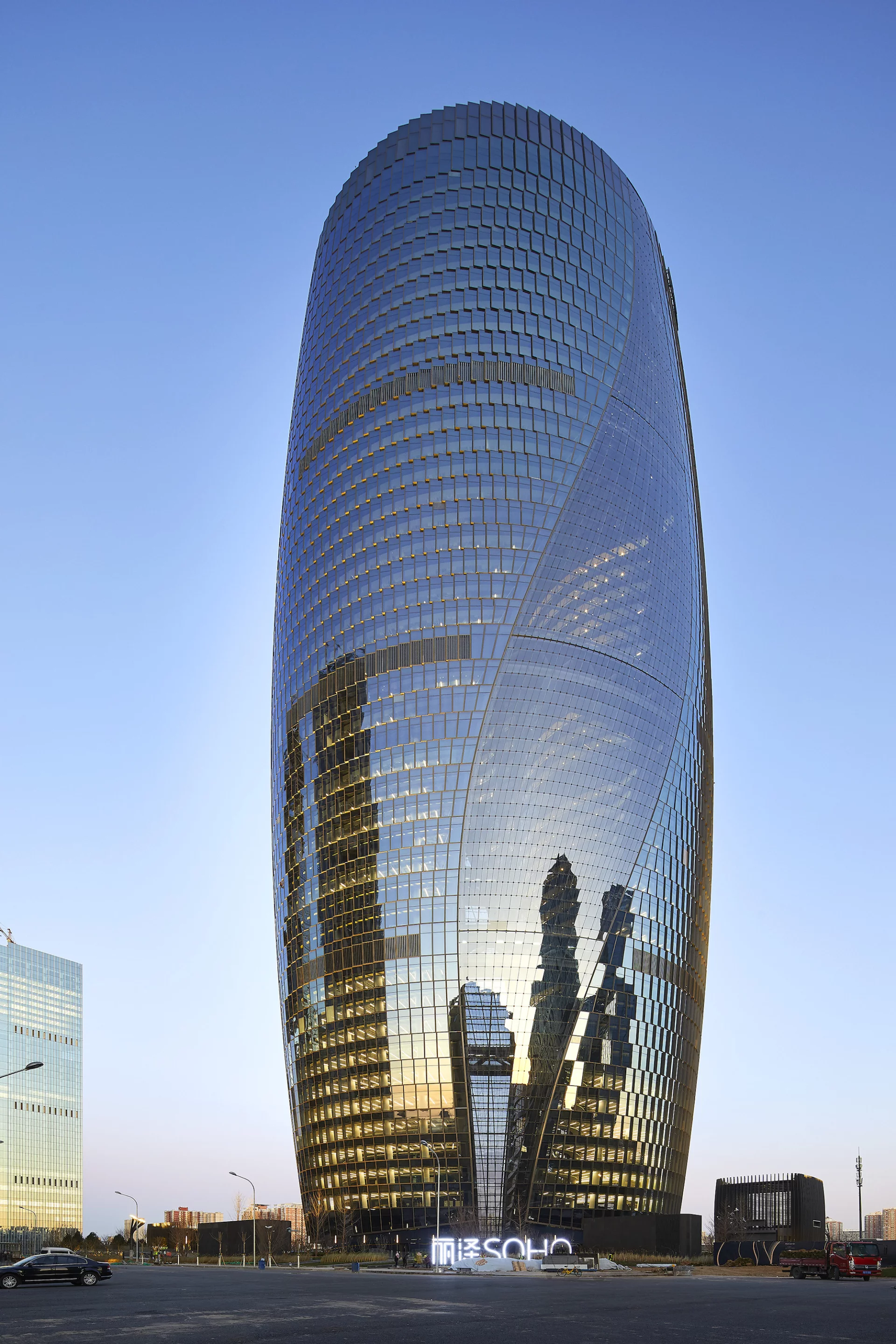 The Leeza Soho, by Zaha Hadid Architects, rises to a height of 207 m (679 ft) in Beijing, China, and was declared the second-best new skyscraper by Emporis