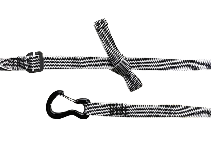 The Swayy hammock is suspended by aluminum alloy cinch buckles and carabiners along with polyester and Dyneema webbing