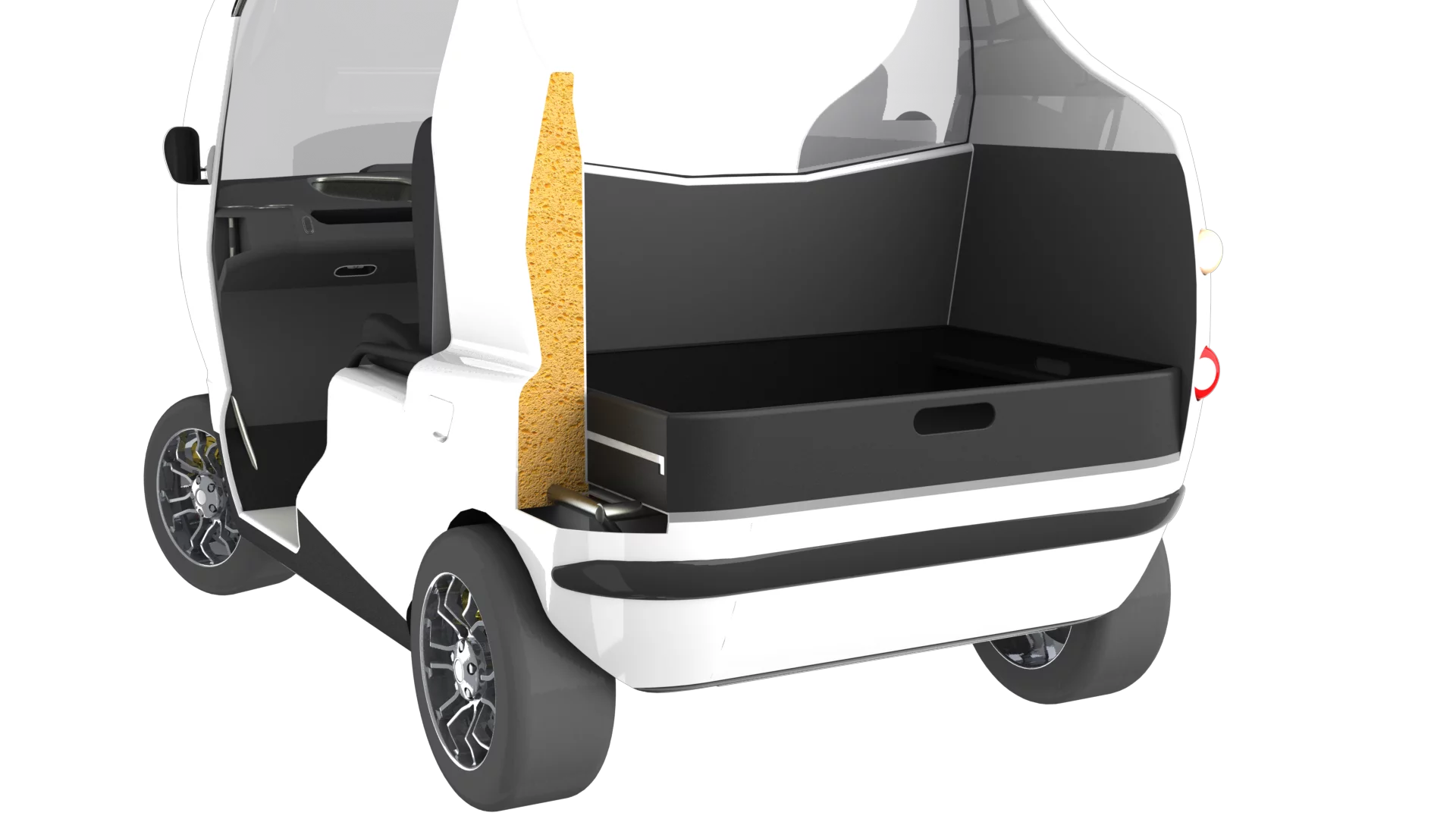 The Bug-E multi-purpose electric vehicle features four interchangeable rear storage modules